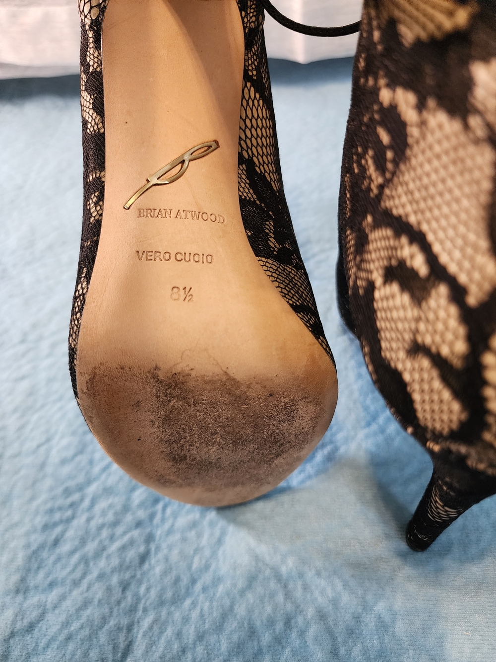 Brian Atwood Black Lace Pointed Toe Pump - Women's